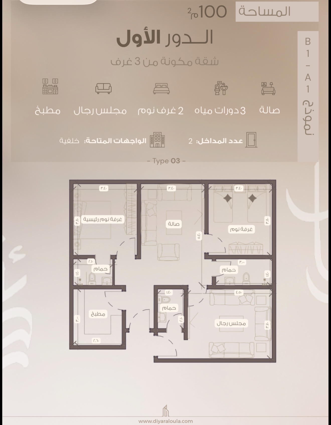 مخطط Type 03 بمساحة 100 متر مربع